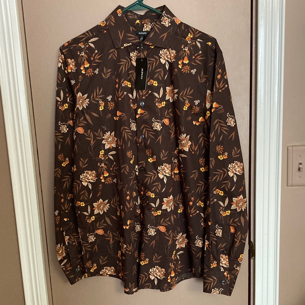 Alfani Dark Brown Floral Shirt Men’s Size Small NWT